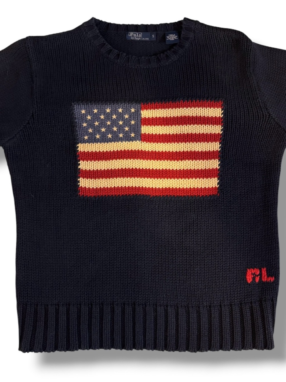 Vintage Polo by Ralph Lauren American Flag Sweater Black RL Inscribed Women’s S - Picture 4 of 10